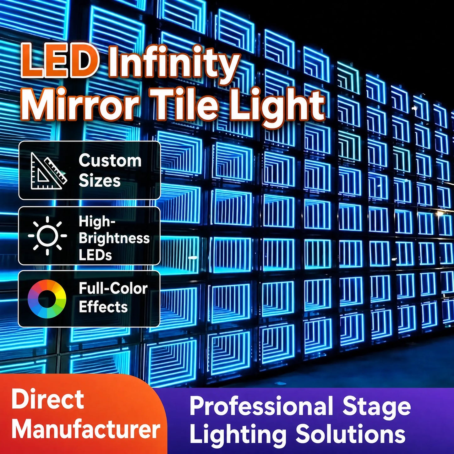 Piso de baile LED LQ Luz de baldosa con efecto de espejo infinito